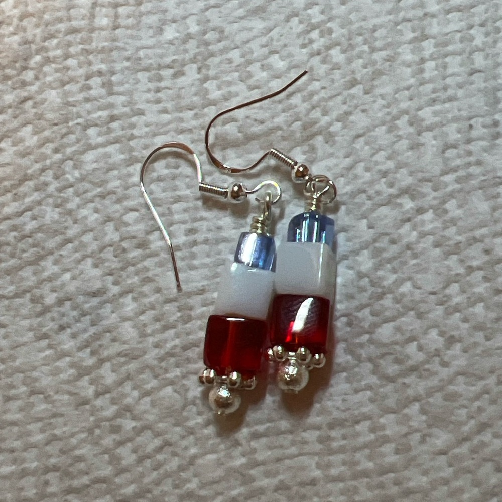 Red and White and blue Elegant Drop Earrings with silver  Accents